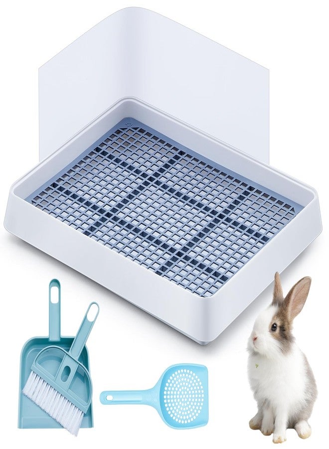 Uiifan صندوق فضلات كبير للأرانب والخنازير الغينية من Uiifan، مقاس 15 × 12.1 × 2.55 بوصة، مرحاض للحيوانات الأليفة الصغيرة، صينية فراش مستطيلة للأرانب، قفص النمس (أبيض وأزرق) - Image 1